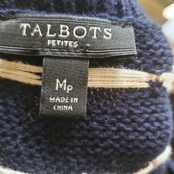 Talbots navy blue and white 100% cotton sweater size M - Picture 5 of 5